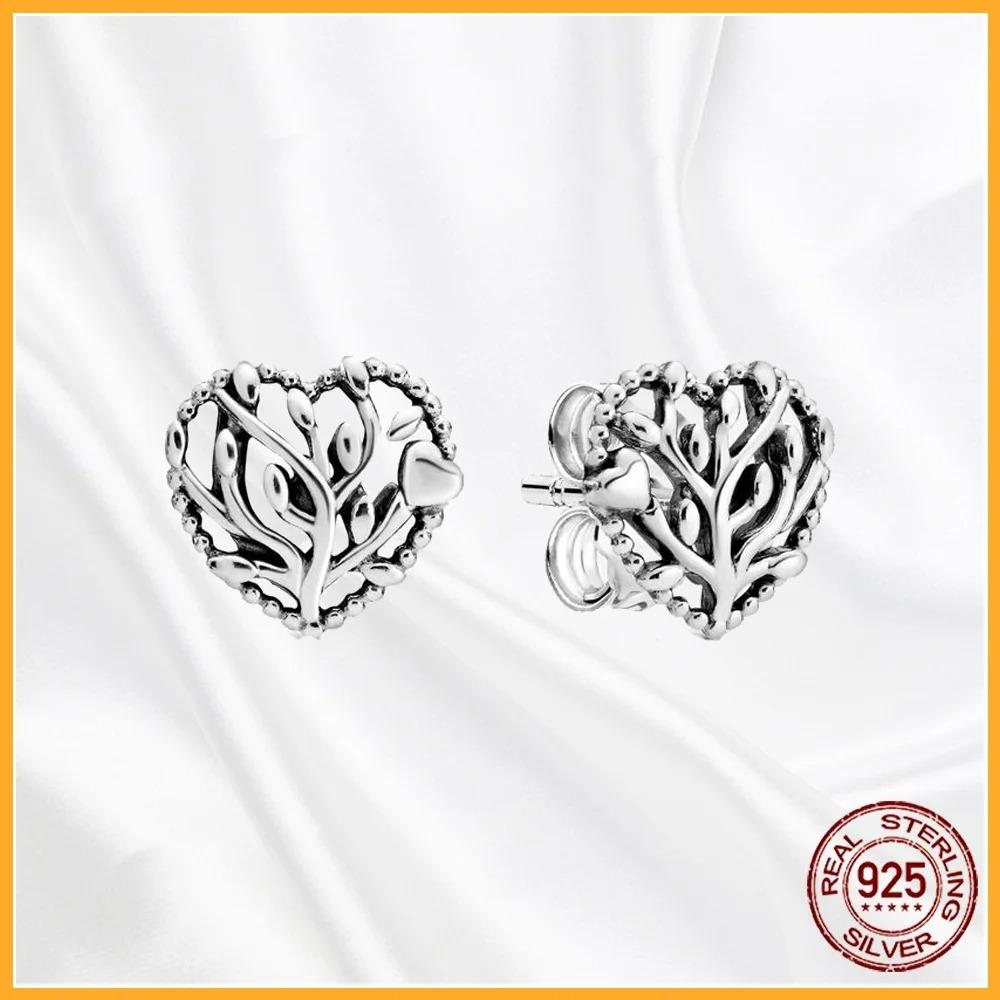 925 Silver Heart Hoop Earrings Sparkling Original Jewelry Gift for Women