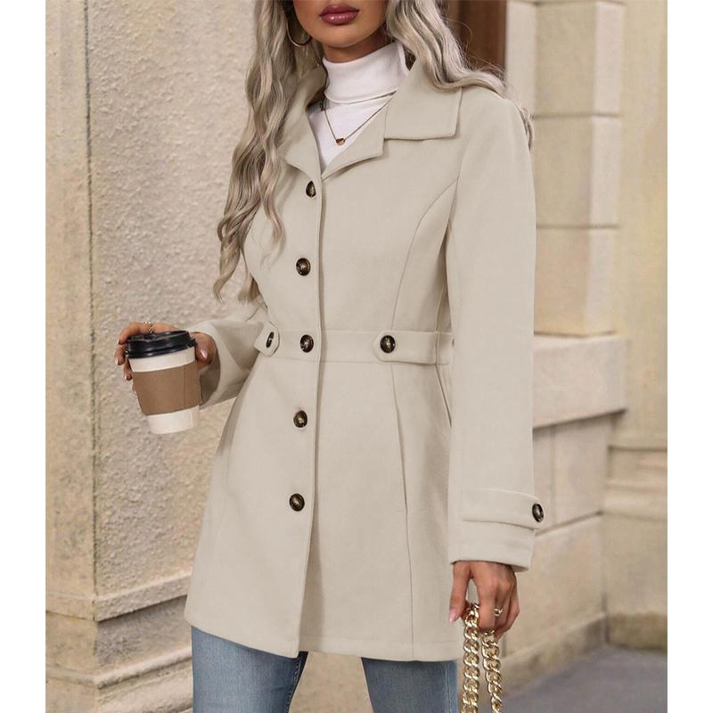 Autumn Winter Women's Fashion Flattering Loose-Fit Notched Lapel Single-Row Multi-Button Mid-Length Wool Blazer