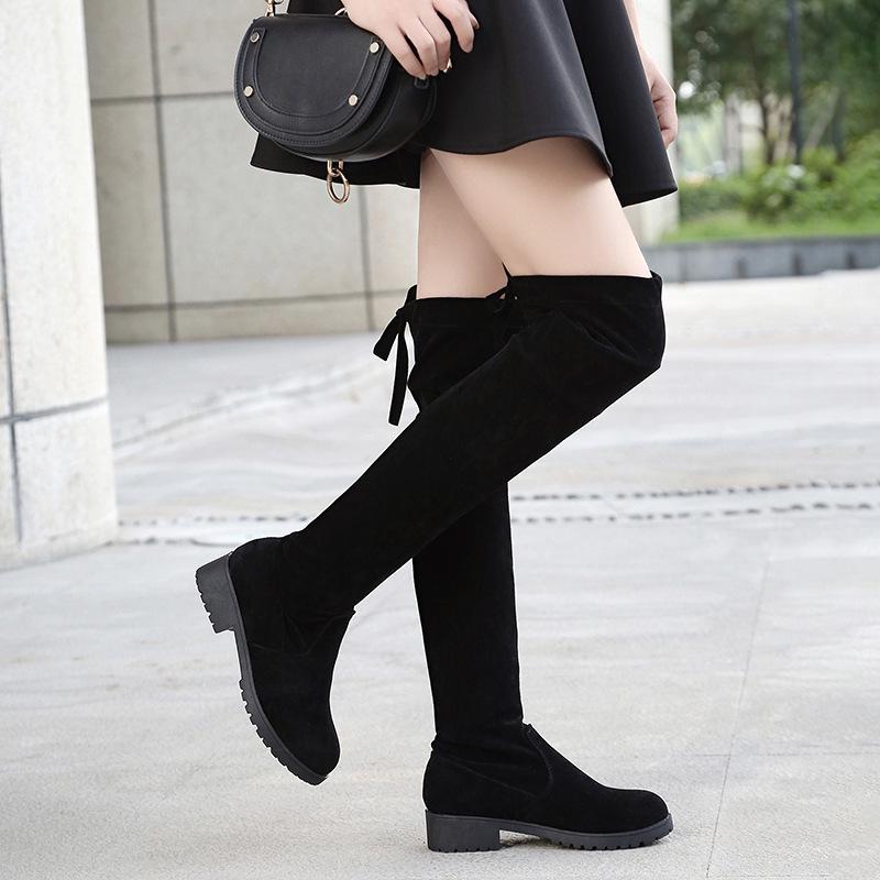 Women's Suede Over-the-Knee Long Boots - Square Heel, Flat, with Cotton Lining, Slip-on Design. Perfect for Autumn and Winter!