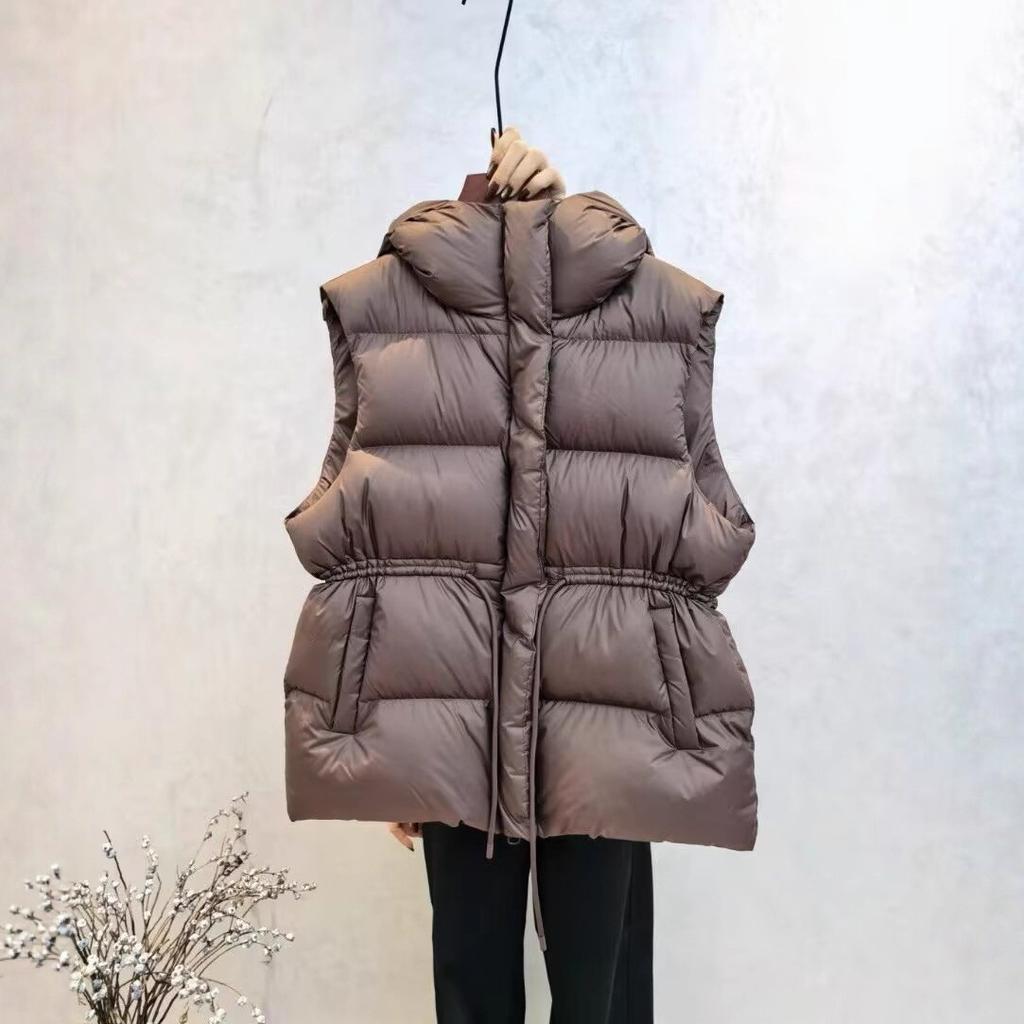 European Winter New Drawstring Cotton Vest Women's Medium and Long Warm Waist Slim Short Vest