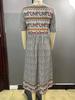 2024 Summer Bohemian Print Women's Maxi Dress with Round Neck and Short Sleeves