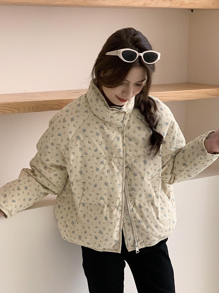 Sweet Little Floral Stand-up Collar Down Jacket Women's 2025 New Loose Bread Jacket Short Jacket