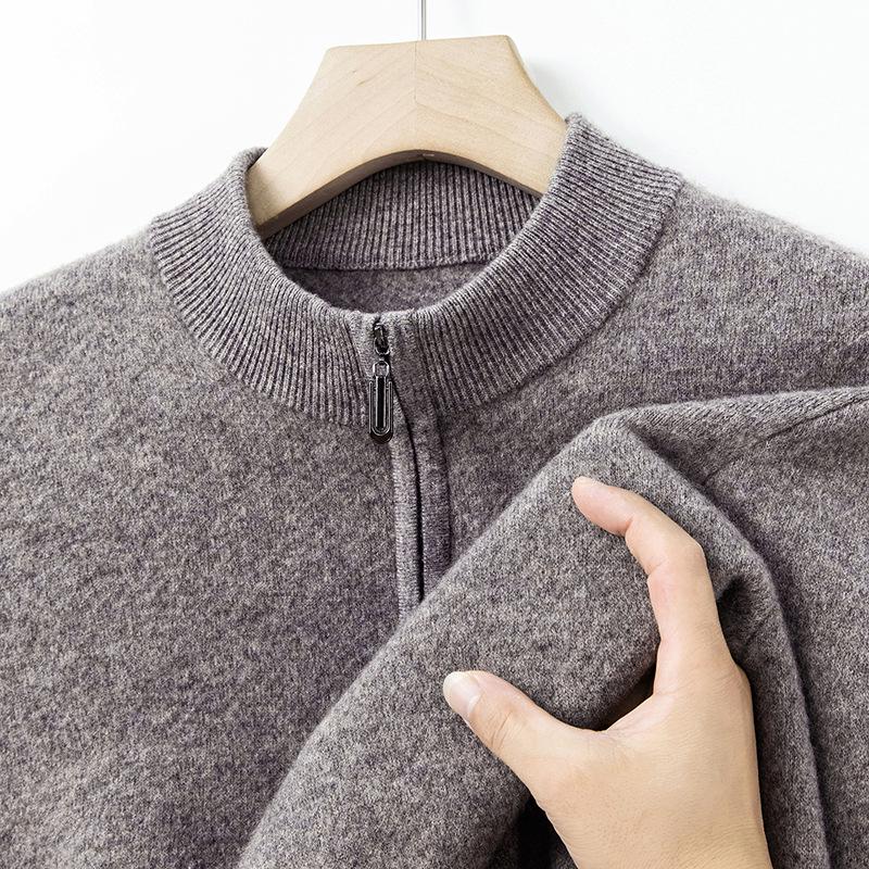 2025 Men's High-Grade Yak Wool Zipper Sweater - Solid Color, Autumn/Winter Knit Base Layer
