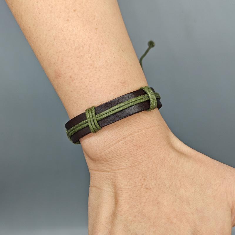 Ретро Европейский и Американский Цветной Кожаный Браслет: Регулируемый плетеный кожаный шнурок для руки