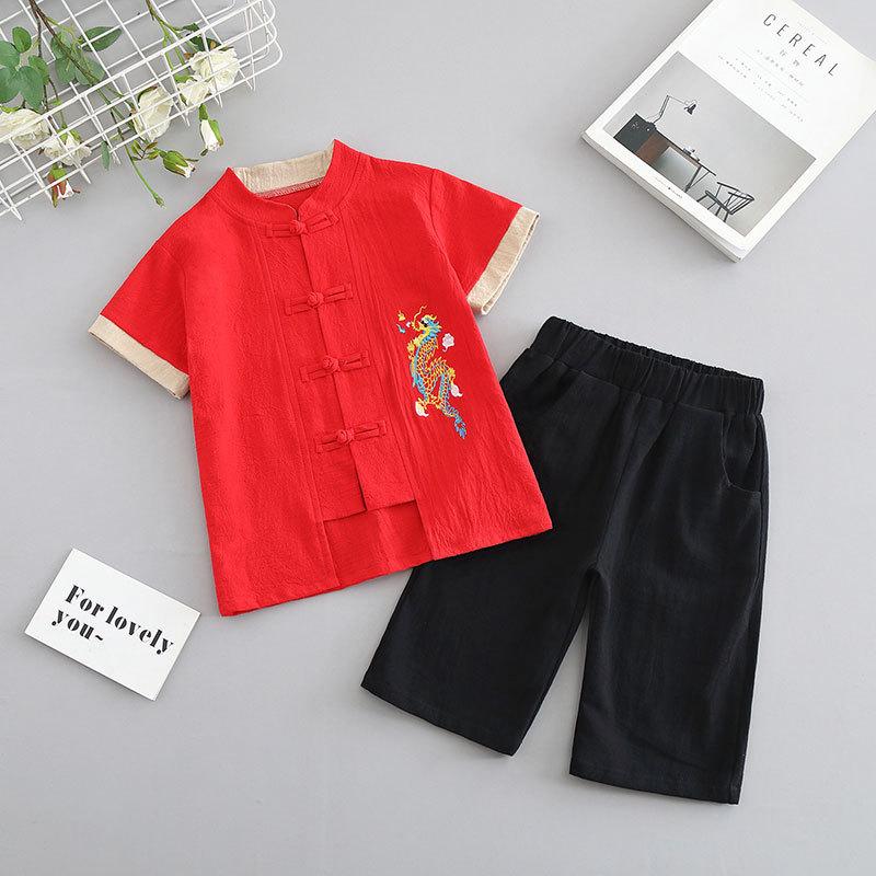 

Школьная одежда для выступлений, костюм ханбок для мальчиков, летний костюм янци для малышей с короткими рукавами для мальчиков, детский костюм в китайском стиле в стиле тан 140