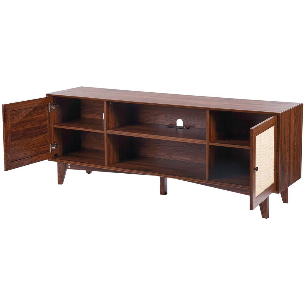 Rattan-TV-Ständer 191cm Fernseher Boho-TV-Schrank Fernsehschrank Walnuss