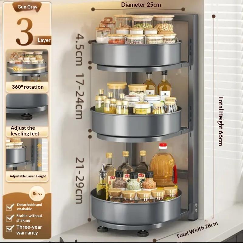 Rotating Spice Rack 2/3 Tier Carbon Steel Seasoning Bottle Organizer 360 Degree Rotatable Storage Tray For Kitchen Countertop