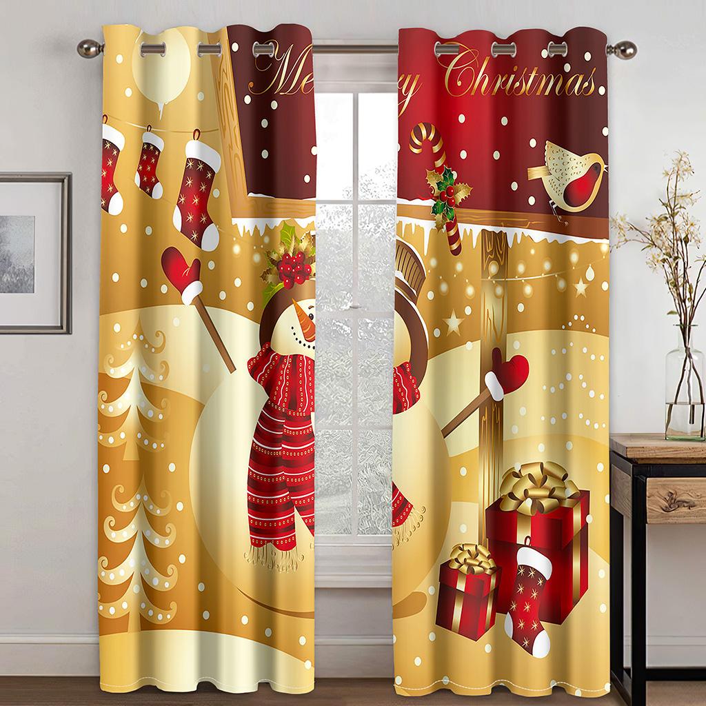 Merry Christmas Happy New Year Red Green Boy Window Curtains Blinds for Living Room Kids Bedroom Kitchen Door Home Decor 2Pieces