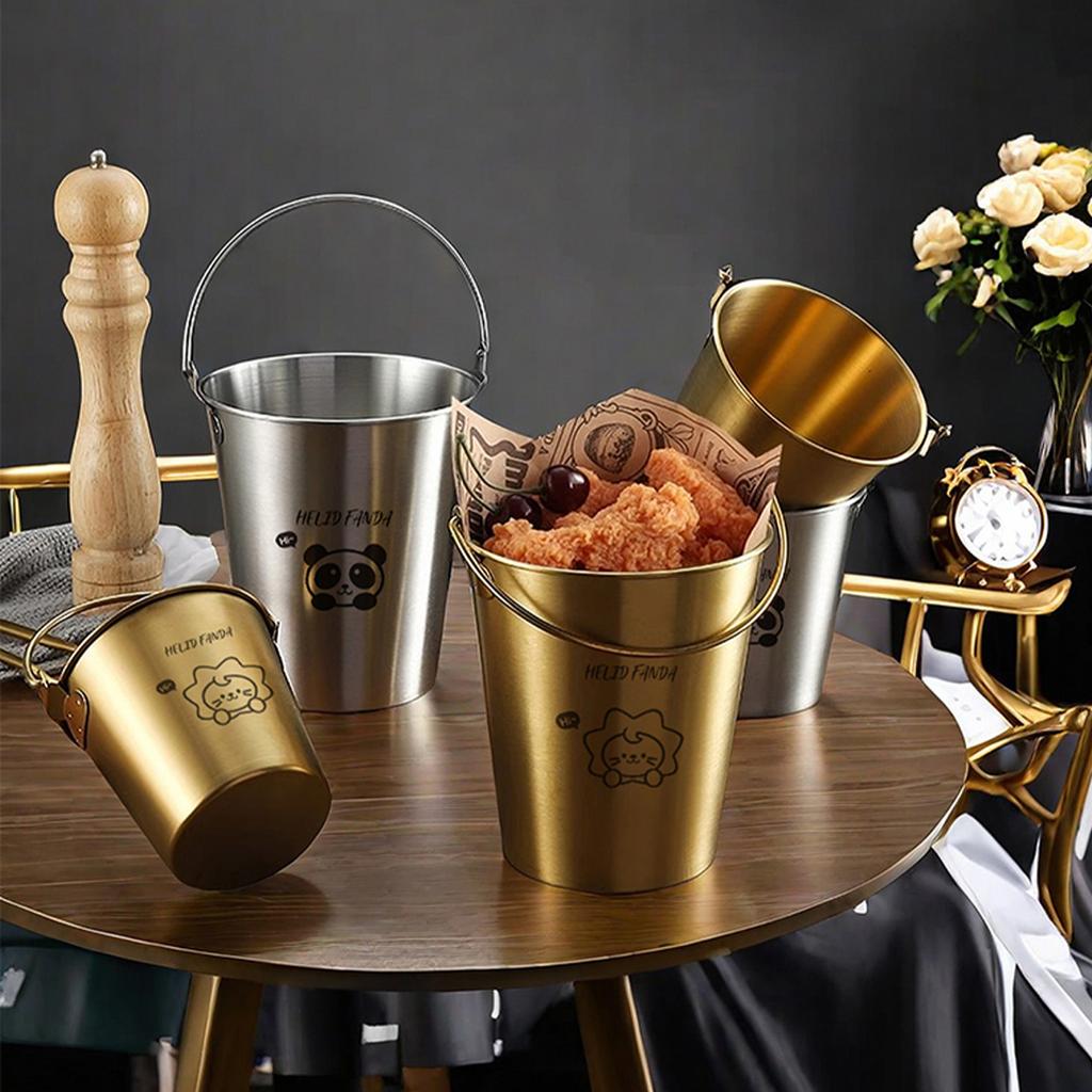 Portable 304 Stainless Steel Ice Bucket With Handle Beer Champagne Cooler Bucket Party Utensils French Fry Snack Bucket
