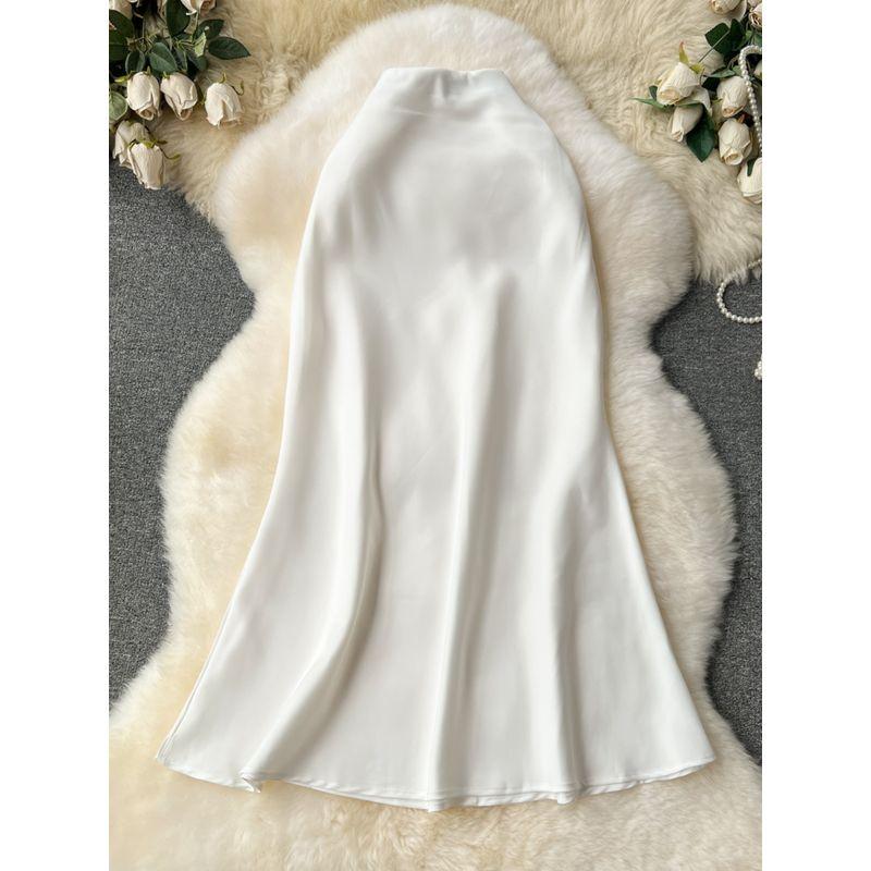 Fashion Adult Lady like Woman Classy Mid Length Long Length Mermaid Dress Satin