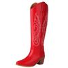 Western Women's Knee High Boots 2025 New Trends Wedge Heel Embroider Winter Shoes Ladies White Red Pink Cowboy Cowgirls Boot