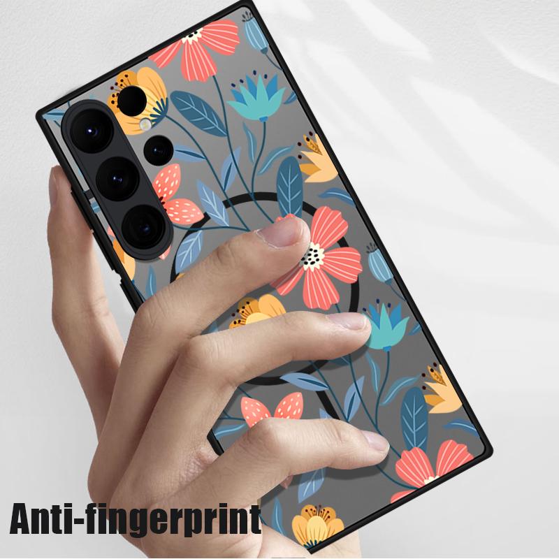 Magnetic Hard Matte Case For Samsung Galaxy S25 Edge S24 Ultra S23 S24 S25 FE S22 For Magsafe Flowers Plants Print Phone Cover