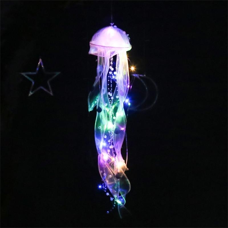 Handhold Light Up Jellyfish Lamp Toy Glowing Chandeliers Ambient Light for Restaurant Girls Kids Holiday Room Ornament