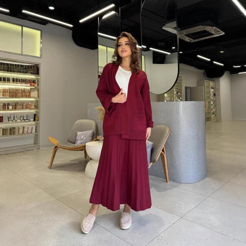 2025 Spring V-neck Cardigan Jacket & Comfortable Midi Skirt Set for Women