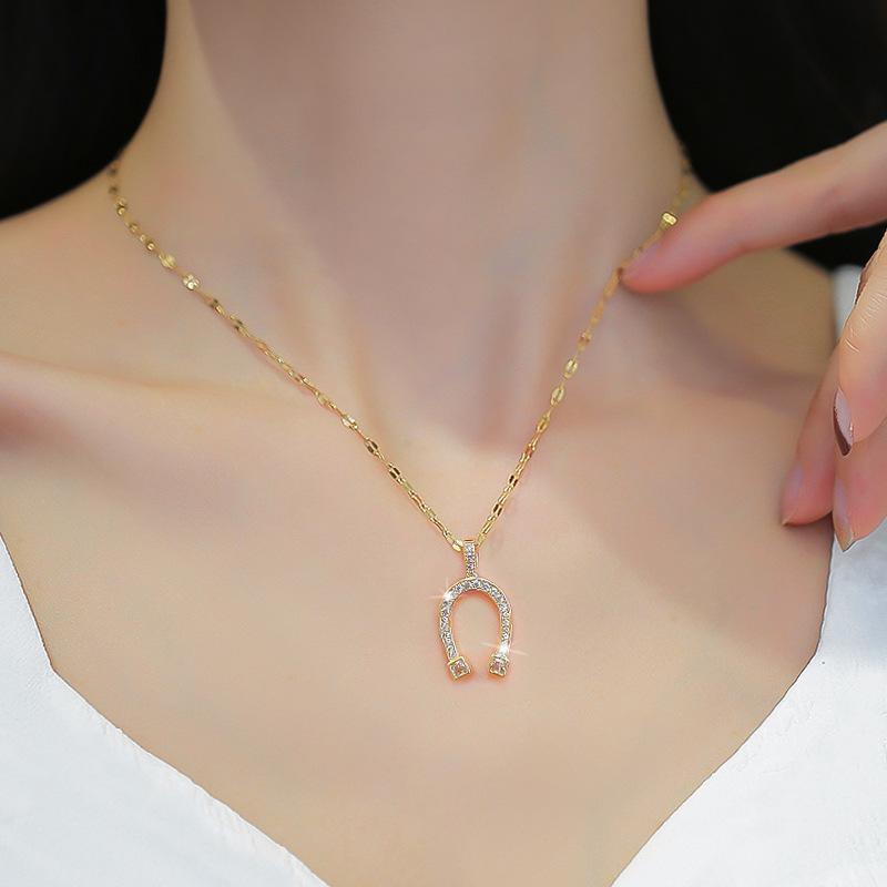 Titanium Steel Micro-Inlaid Gold Plated Women's Lucky Bead Necklace - Trendy Clavicle Chain Accessory