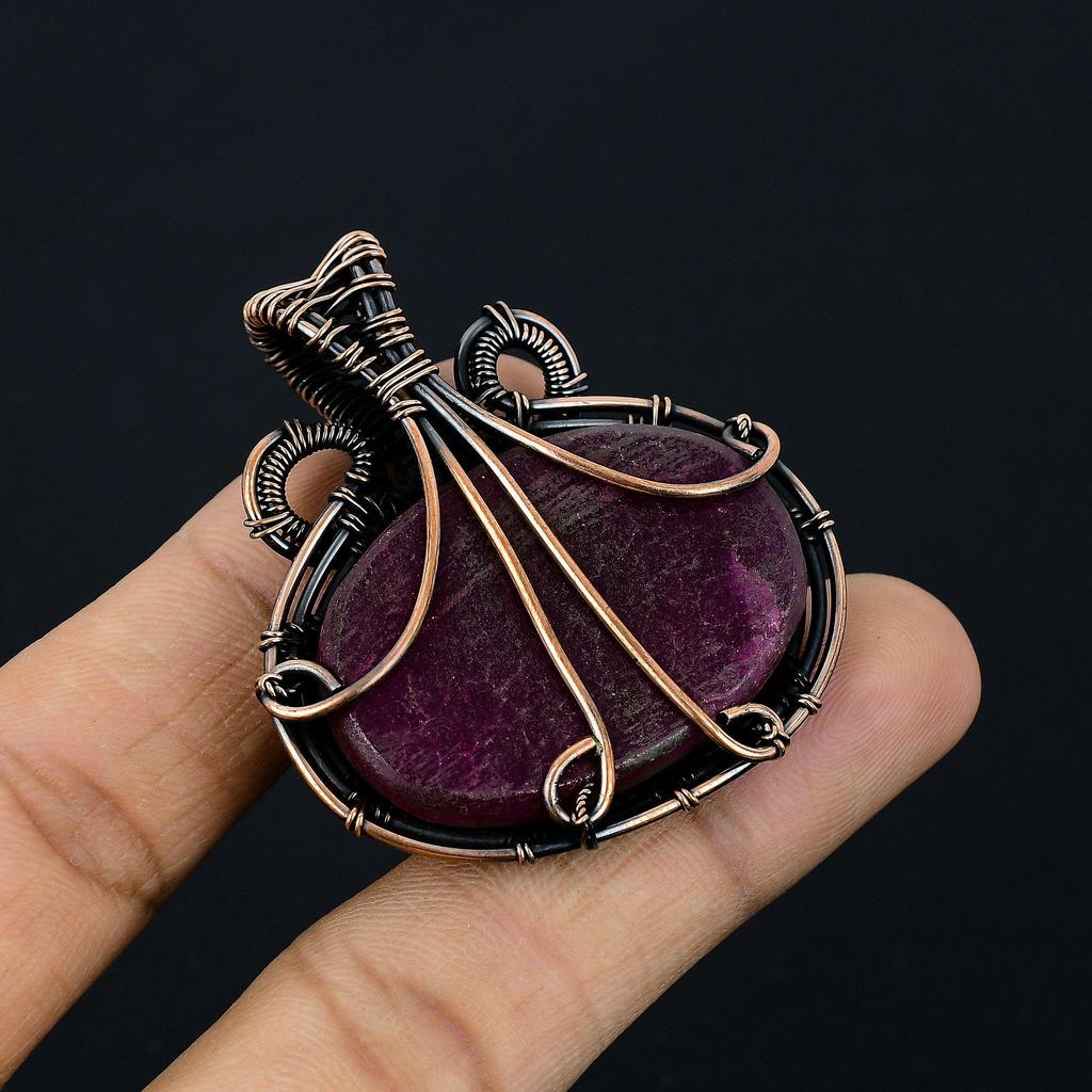 Ruby Pendant Gemstone Jewelry, 999 Copper Wire Wrapped Handmade Pendant, Latest Design Jewelry