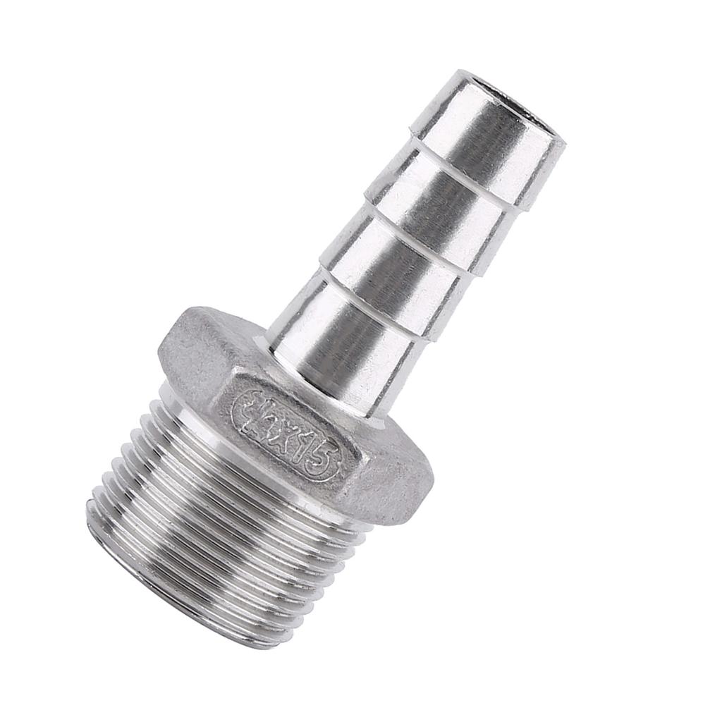 Stainless Steel Male Thread Pipe Fitting Barb Hose Tail Connector (34"x15mm)
