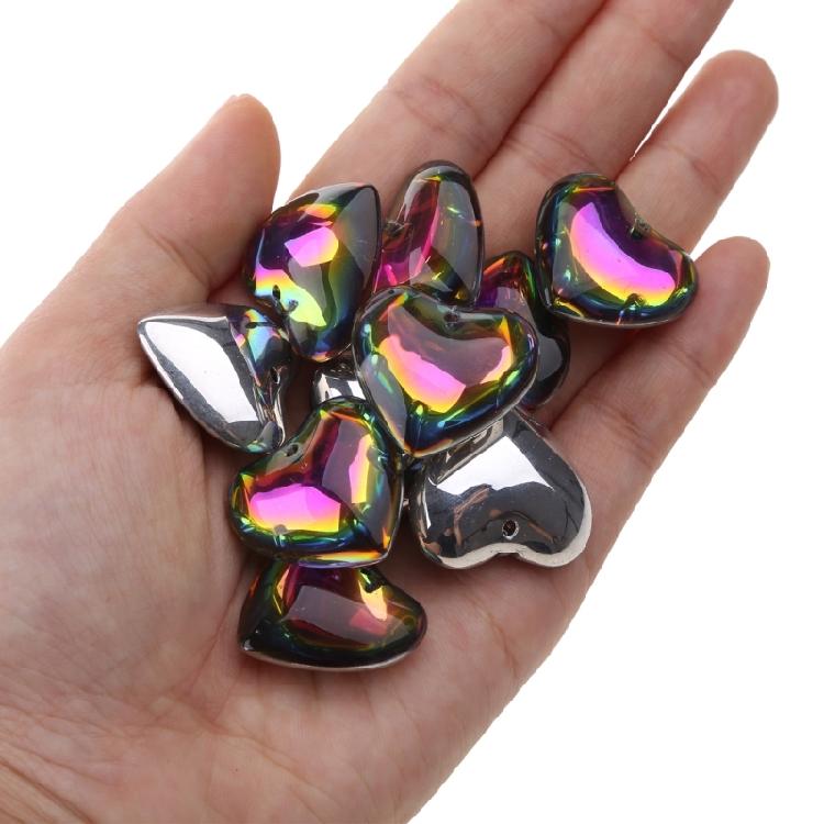 10Pcs Heart Glass Rock Charm Bracelet Necklace Pendant DIY Jewelry Making Craft