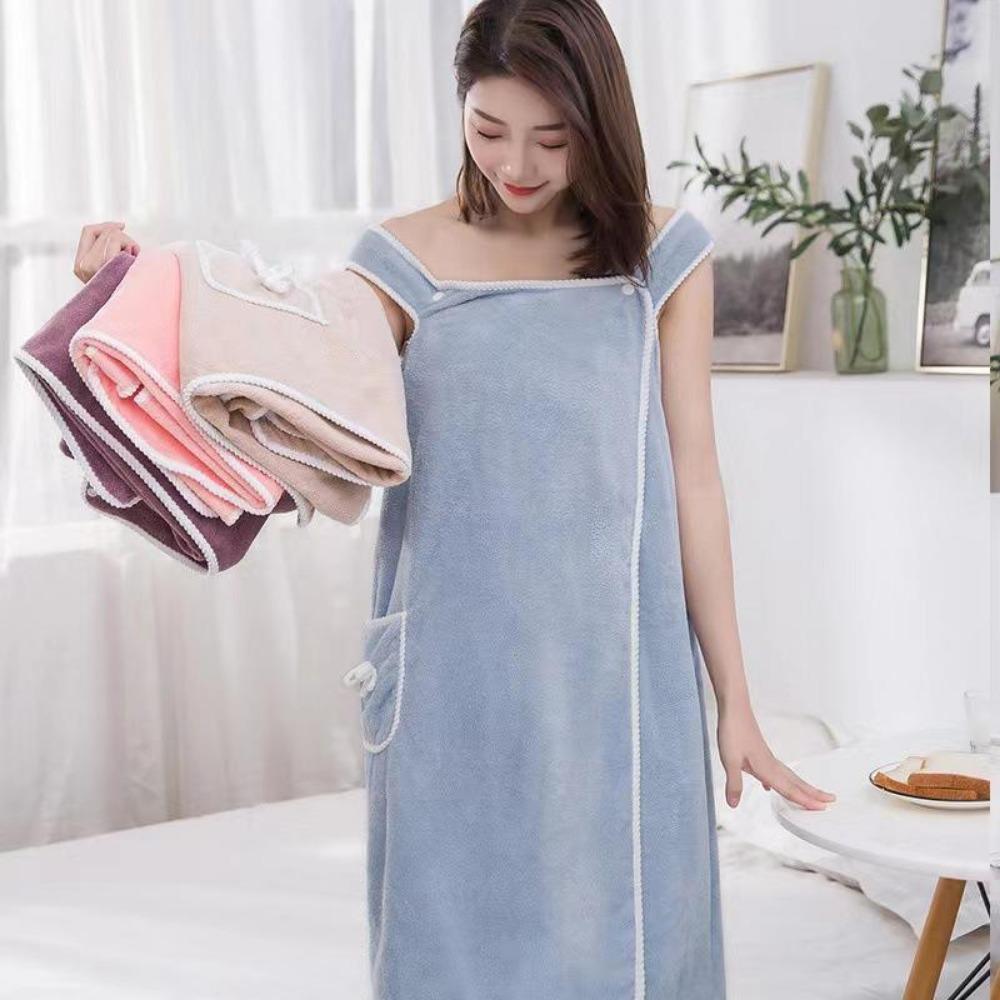 1PC Wearable Bath Towel Absorbent Quick Drying Bathrobe With Pockets Bow Decor Bath Wrap Towel Bathroom Supplies