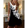Ladies' Fashionable and Elegant 3D Black and White Dual Color Floral Print Vest Dress