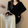 Plus Size Ribbed V-Neck Long Sleeve Women's Slimming Base Layer Top - Autumn/Winter Style