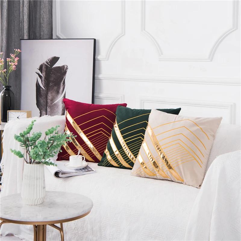 45x45cm Geometric Pillow Case Velvet Gold Bronzing Cushion Cover Home Living Room Sofa Decoration