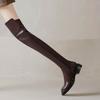 Krazing Pot Flock Microfiber Autumn Winter Shoes Thick Heels Size 43 Long Boots Black Brown Stretch Over-the-knee Boots