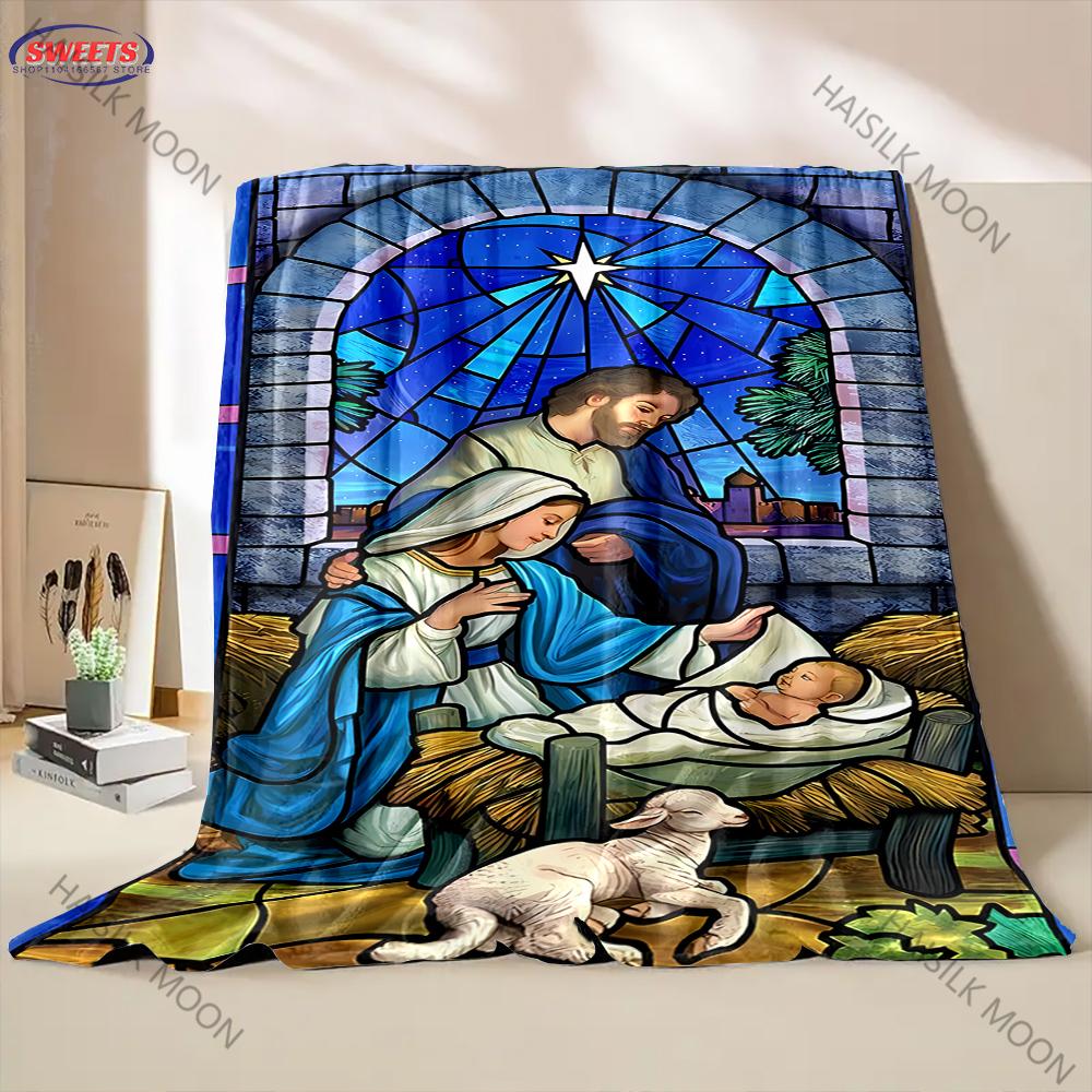 Christmas Manger Nativity Theme Blanket, Religious Gifts for Women/Men, Spiritual Gifts for Women, Christmas Blankets for Adults