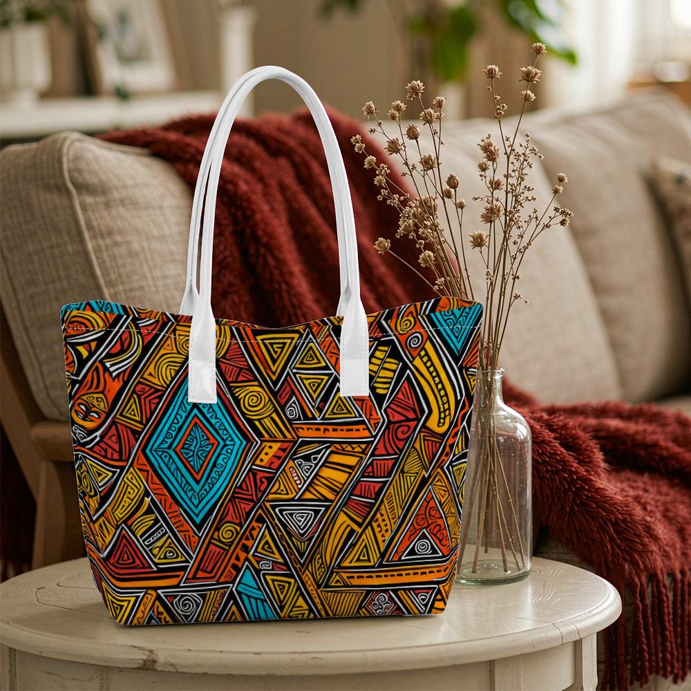 Bohemian Geometric Tote Bag Casual Large Capacity Daily Use Shoulder Bag for Shopping Traveling Outdoor Trips
