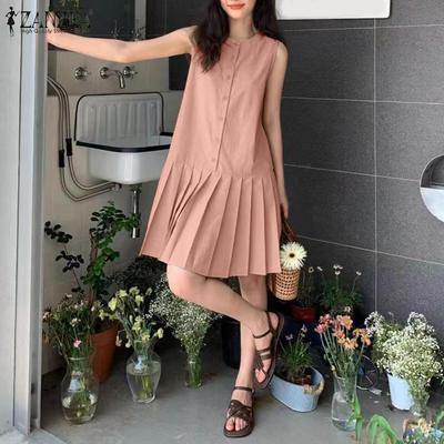 Robes d'été imprimées sans manches à col rond pour femmes