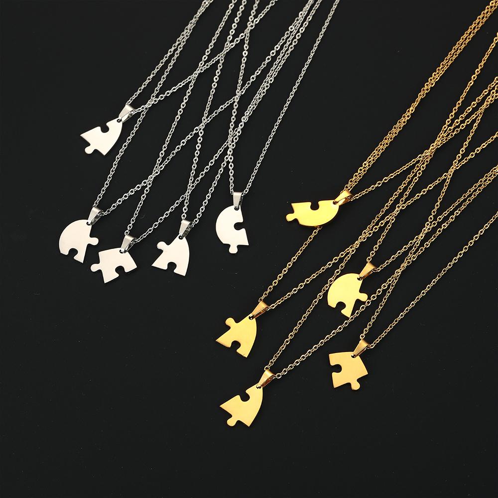 Lemegeton Customized Name Heart Puzzle Necklace 2-6Pcs Stainless Steel Jewelry Family Name Love Pendant Friendship New Year Gift