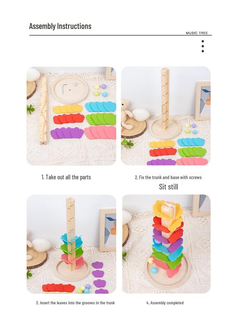 Montessori Rainbow Ball Track Tree: Rotating Leaf Stacker & Musical Wooden Puzzle Toy.