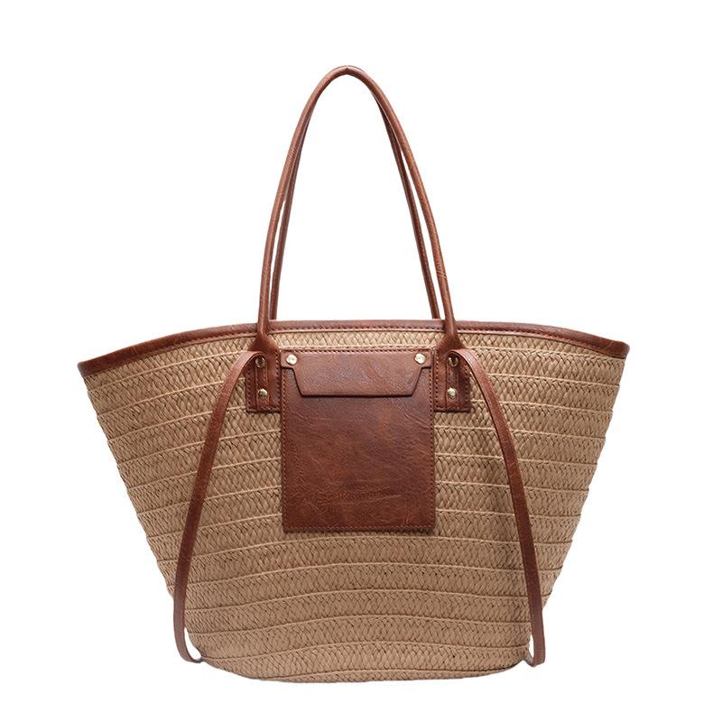 Premium Sense Large Capacity Straw Bag Women's 2025 Summer New Handbag Contrasting Color Versatile Armpit Bag