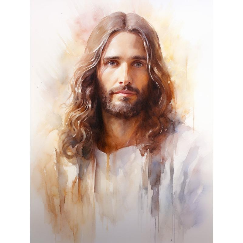 Ježíš Akvarelový Portrét Náboženský Spasitel Malba Plakátové Tisky Tisk na Plátno Křesťanské Nástěnné Umění Obrázek pro Pokoj Domácí Dekorace