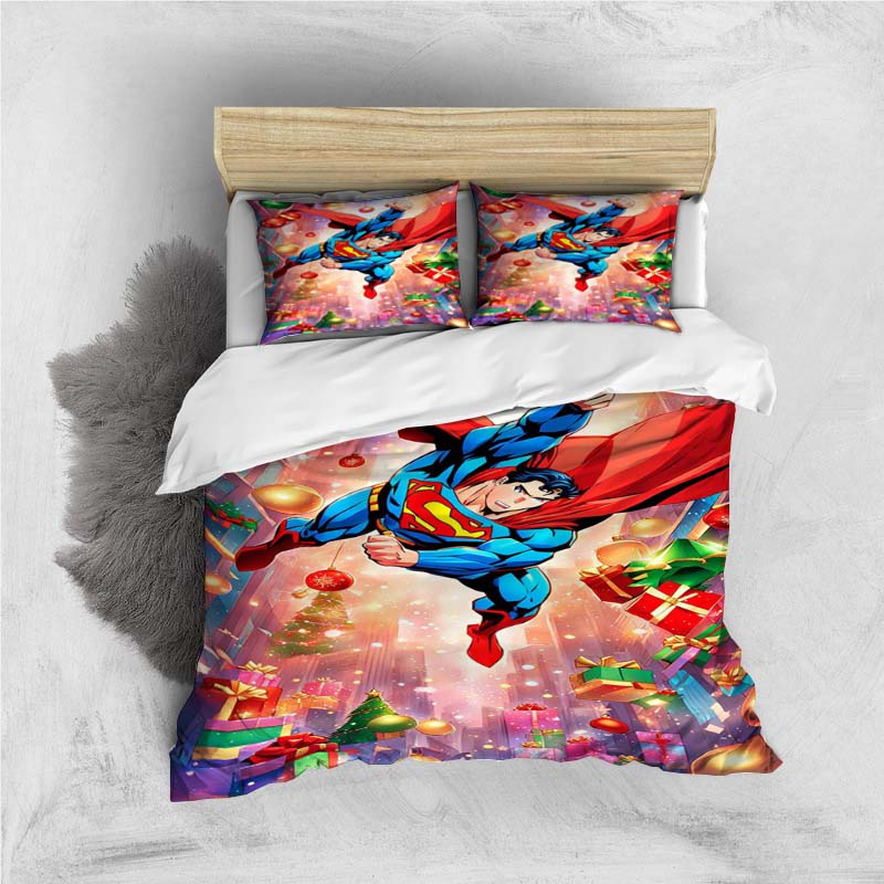 Comfortable 3D Cartoon Superhero Bedding Set, Including Duvet Cover, Pillowcases and Children's Set.