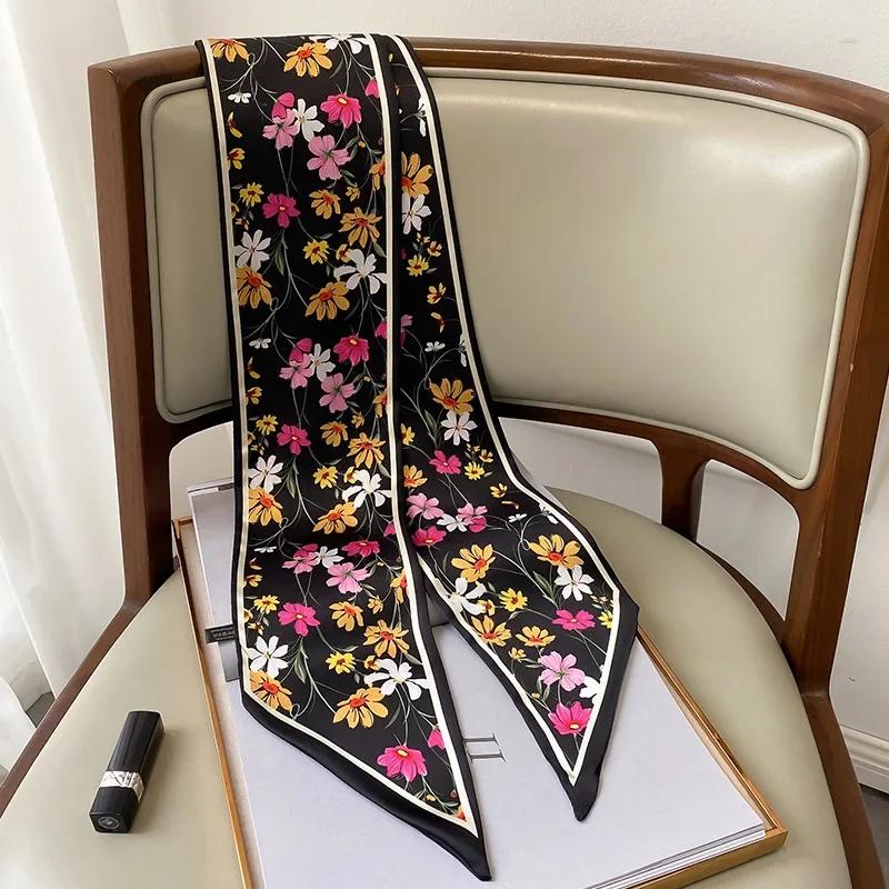 Design Print Skinny Scarf Plaid Horse Hairband Scarves Women Narrow Silk Scarfs Bag Ribbons Luxury Wrist Towel Foulard