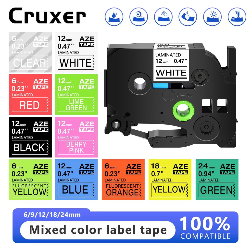 Cruxer 12/18/24mm Laminated Label Tape Compatible for Brother TZE-231 Tze 211 231 251 631 Ribbon Tape for Brother P-Touch