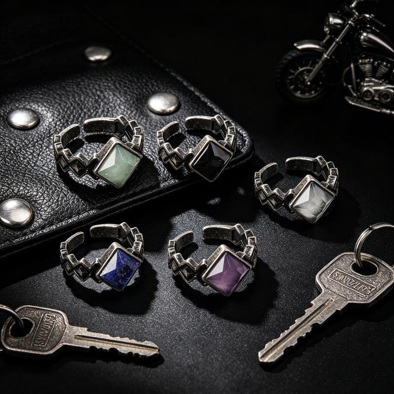 1Pcs Retro Crystal Ring Natural Stone Amethyst White Crystal Handmade Vintage Punk Finger Ring Jewelry Gift