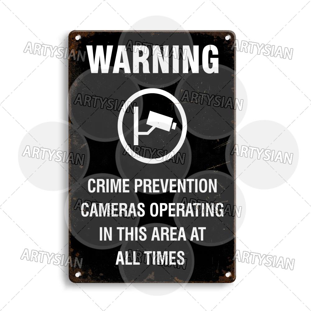Surveillance Warning CCTV Camera Metal Sign Video Monitoring Alert Plaque Crime Prevention Facility Shop Security Poster