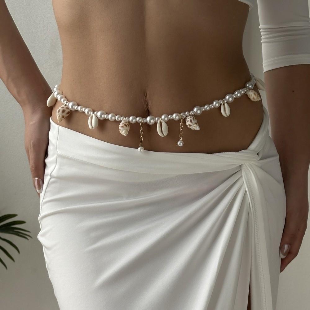 Imitation Pearl Seashell Belly Chain Double Layer Body Chain Belt New Boho Waist Chain Women