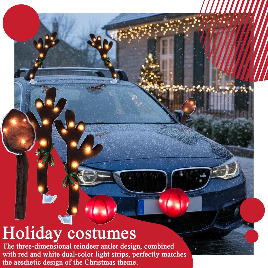 Car Reindeer Antler Kit Festive Costume With LED Lights Reindeer Christmas Decoration For Holiday Van Party Seasonal Celebration