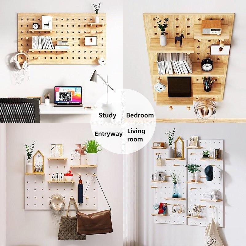 Solid Wood Hole Wooden Shelf Pegboard Accessories Wall Shelf Hole Board Household Decoration Display Stand