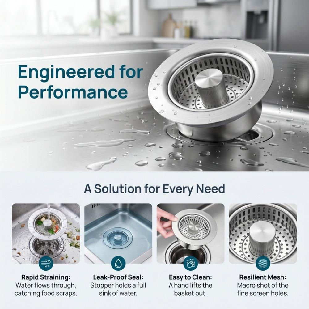 Stainless Steel Sink Stopper Rust-proof Sink Strainer Drain Basket  Bathroom Sink
