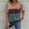 Camiseta de Verano para Mujer Estampado de Rayas Moda Retro al Aire Libre Casual Oversize Cuello en V Y2k Manga Corta Ropa para Mujer