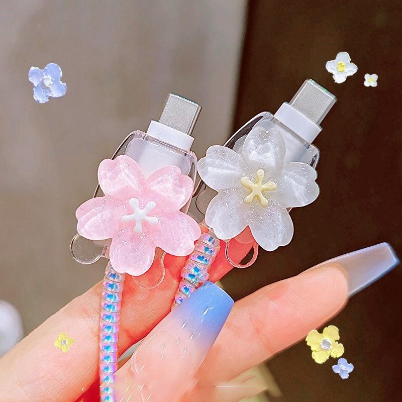 Flower Transparent Usb 20W Phone Charger Protective Case With Cable Winder Cover For Iphone Power Adapter Protector