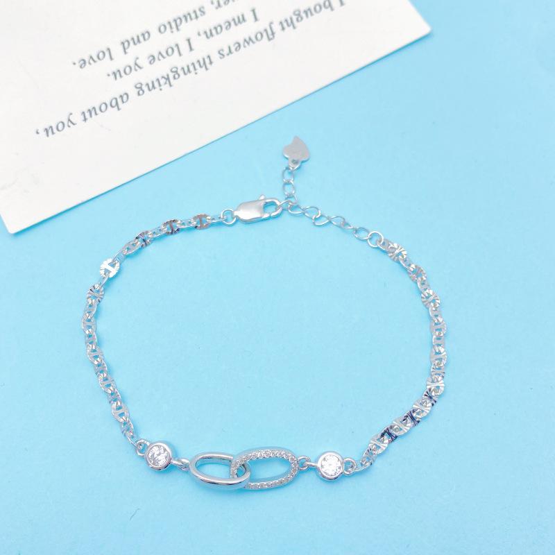 S925 Sterling Silver Interlocking Ring Bracelet - Niche Design, Luxury, Simple Versatile S925 Silver