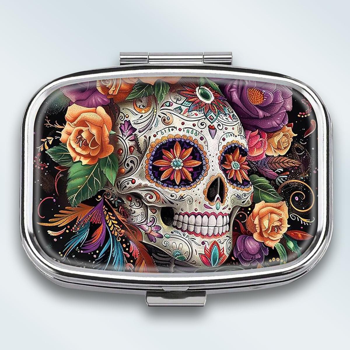

Portable Pill Box with 2 Compartments, Mini Metal Medicine Organizer Case, Cute Printed Pill Container for Vitamins, Pills, Jewelry, Travel, Daily Use різнокольоровий