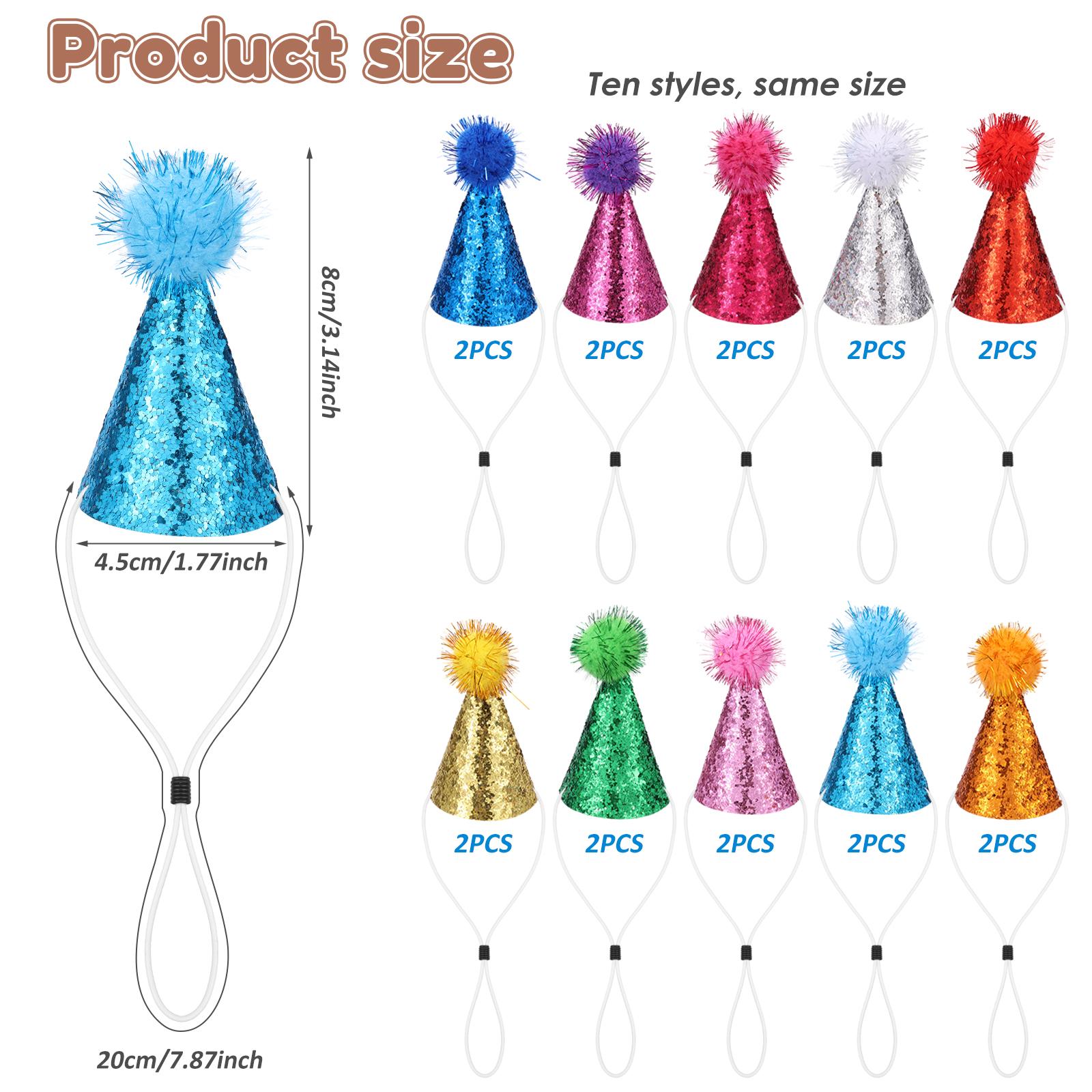 

20Pcs Puppy Party Hat Cute Small Hat Decorative Mini Kitten Cone Hat with Pompons Reusable Rabbit Birthday Hat For Small Pet белый