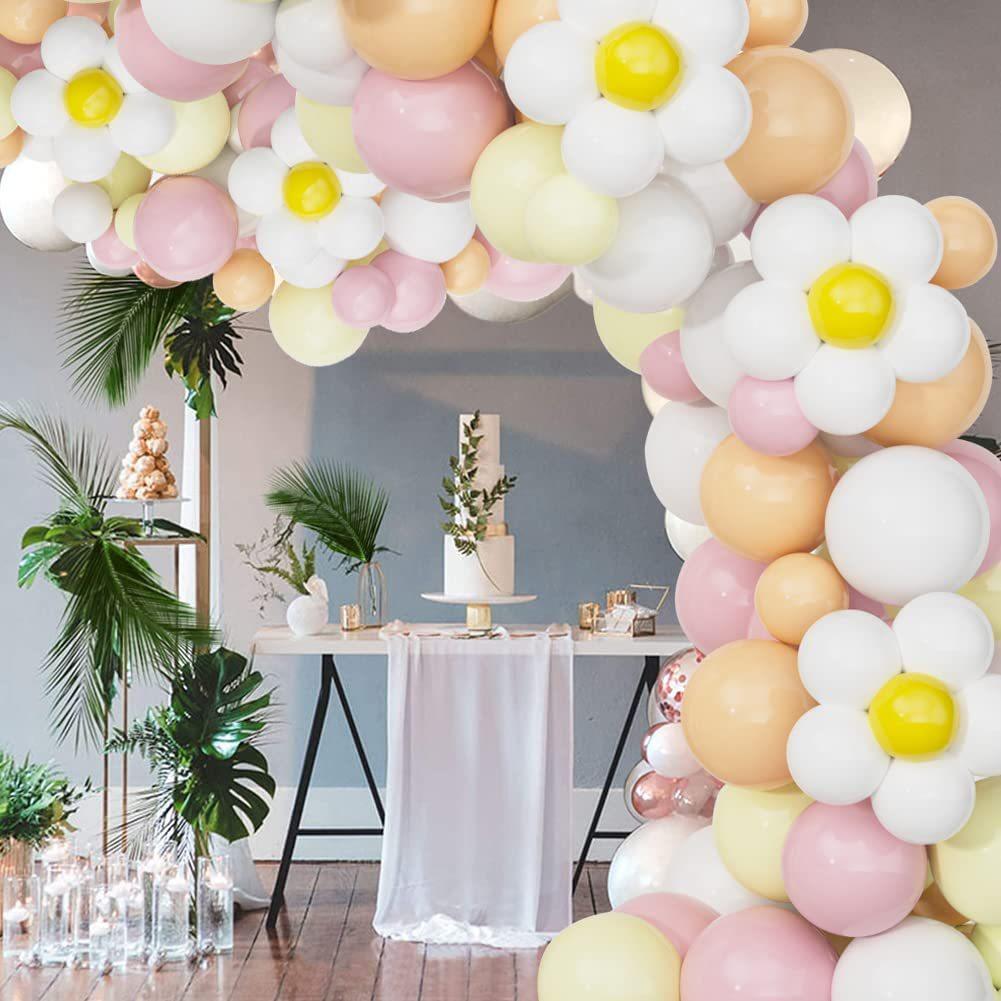 140 stk/sett Daisy Flower Aluminium Ballong Rosa Hvit Ballong Garland Arch Kit Jente Bursdagsfest Bryllupsdekorasjon Baby Shower
