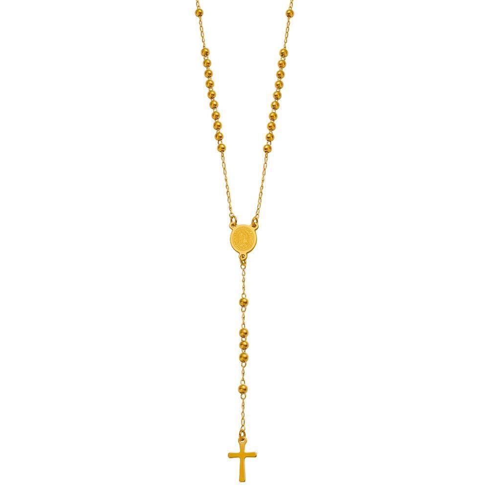 Virgin Mary Stainless Steel Necklace with Buddhist Beads золотой